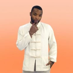 Vendor-unknown Shirts Organic Linen Kung Fu Collar Shirt (Long-sleeved)