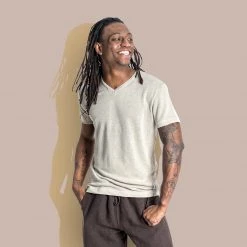 Vendor-unknown Men LUDWIG 100% Organic French Linen V-neck T-Shirt