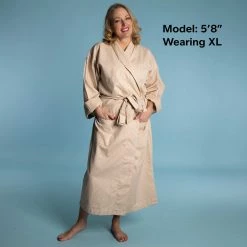 Vendor-unknown 100% Organic Cotton Bathrobe In Pecan-Praline Sateen Stripes (Discontinued) BedBath