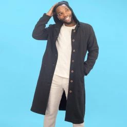 Vendor-unknown Warmwear & Outerwear DA VINCI COAT Organic Hemp Hooded Coat Lined With Organic Cotton Fleece (Black)