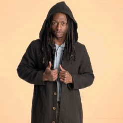 Vendor-unknown Warmwear & Outerwear DA VINCI COAT Organic Hemp Hooded Coat Lined With Organic Cotton Fleece (Black)