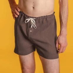 Vendor-unknown LYON Elastic-free 100% Organic Linen Boxers Woven (OC Thread, Nut Button) Men