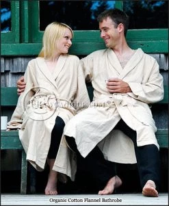 Vendor-unknown 100% Organic Cotton Bathrobe In Pecan-Praline Sateen Stripes (Discontinued) BedBath