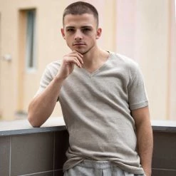 Vendor-unknown Men LUDWIG 100% Organic French Linen V-neck T-Shirt