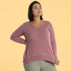 Vendor-unknown MONT BLANC V-Neck 100% Organic Hemp Knit Tunic Top Women