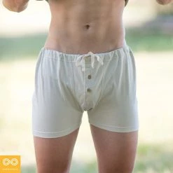 Vendor-unknown Lingerie & Sleepwear BRAHMS Elastic-free 100% Organic Prima Cotton Knit Boxers (Gusset Crotch, OC Thread, Nut Buttons)