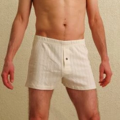 Vendor-unknown SHAUN 100% Organic Cotton Luxury Jacquard Mesh Boxers (Coconut Button)