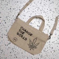 Vendor-unknown ShoesBags&More SYDNEY Hemp Shoulder / Clutch Mini Tote (Change The World) (Eco Ink) (12x9x3.5) (Plastic-free)