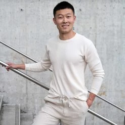 T-Shirts TACOMA 100% Organic Cotton Waffle Knit Long-Sleeve Pullover (USA) (Unisex)